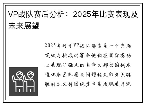 VP战队赛后分析：2025年比赛表现及未来展望